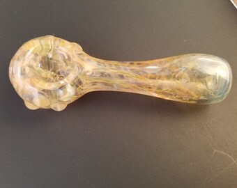 Free Shipping! Thick Fumed Color Changing Pipe, Gold and Silver; Multicolor 'Chameleon' Boro Glass Spoon