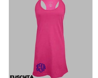 Monogrammed Women's Bathing Suit Cover-up / Cotton Dress - Size Medium - Fuschia Pink, Mint Green, Navy Blue