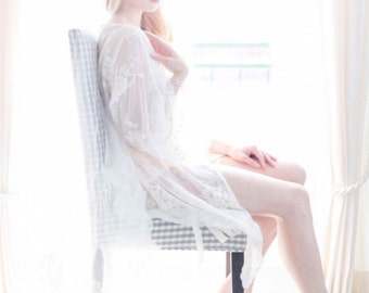 HELENA Kimono - Made to Order Ivory Guipiere lace lingerie Getting Ready Kimono - Trousseau, gift for her, lingerie dressing gown, honeymoon