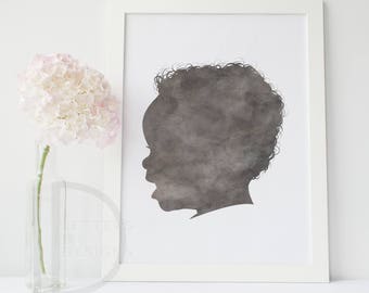 Child Silhouette - Custom Silhouette - Watercolor Silhouette - Custom Silhouette - DIGITAL PRINTABLE