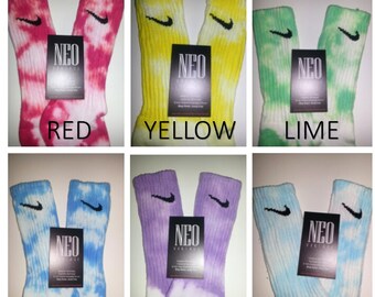 Custom Nike Tie Dye Athletic Crew Socks - Unisex GALAXY, red, blue, turquoise, black, purple, yellow, lime, orange, green, fuchsia, & teal
