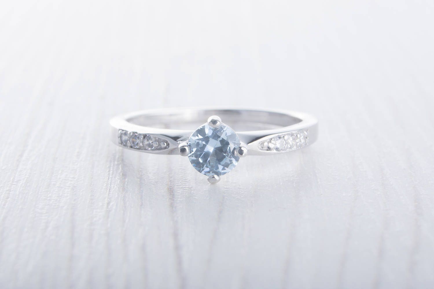 Genuine aquamarine Solitaire engagement ring Available in