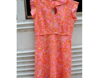Vintage 1960s Hot Pink + Orange Psychedelic Printed Dress
