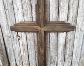 Reclaimed Wood and Unadorned Cross  Large Wall Hanging Made from Storm Debris. 33 inches tall