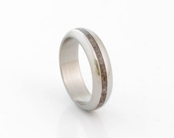 Dinosaur bone ring fossil ring titanium rounded band mens wedding band woman ring