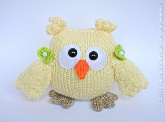 Knit toy owl amigurumi plush owl girl by SecondChildhoodToys
