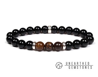 Paragon Collection | Onyx + Bronzite - Beaded Men's Bracelet, Mens Stone Bracelet, Men Stone Jewelry, Bronzite Bracelet, Onyx Stone