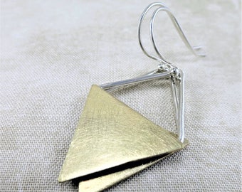 Brass Earrings ~ Geometric Earrings ~ Silver Earrings ~ Dangle Earrings ~ Mixed Metal Earrings ~ Minimalist Earrings ~ Triangle Earrings