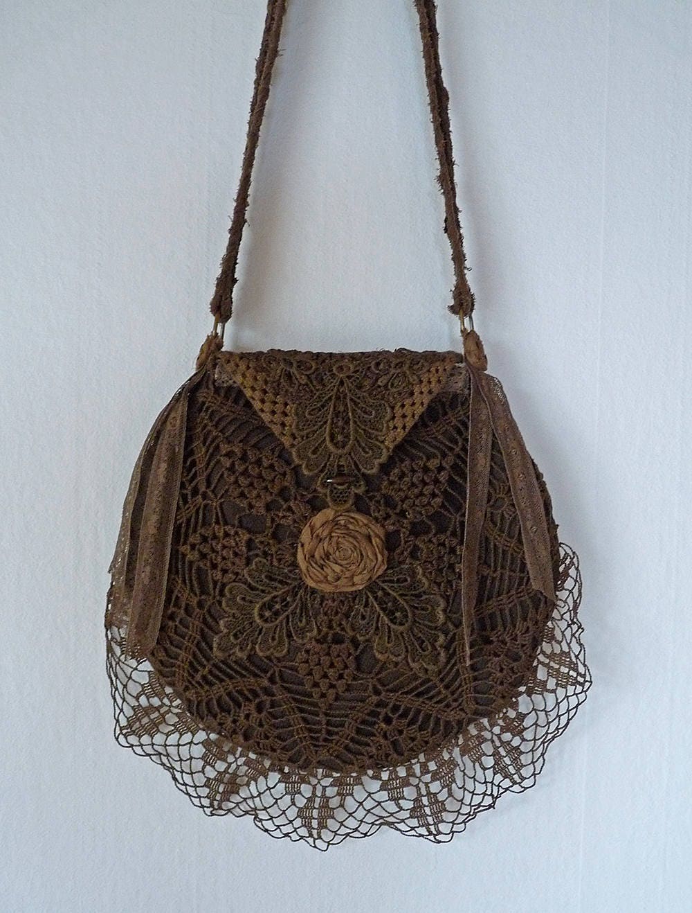 CROCHET BOHO BAG vintage doily purse shabby french chic bag