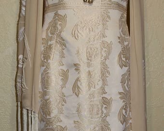 GOLD SILK DAMASK Dress with Shawl Gold Metallic dress gold mother of bride dress