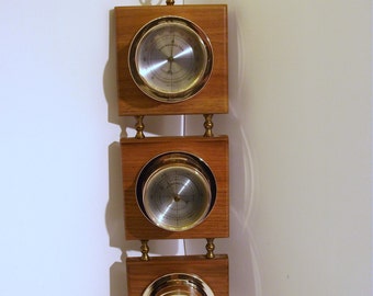 Vintage Wooden Weather Station Springfield Thermometer Barometer Humidity Meter.