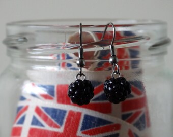 By the Shed Bramble DROP Earrings - Dangle, Hanging Hook - Purple Black - Fruit, Vegetables, Blackberry, Vegetarian, Screw Back, Clip On
