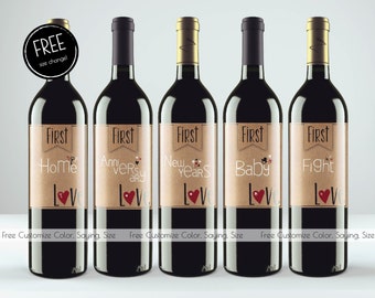 Marriage Milestone Wine Labels, Wedding Wine Firsts, Marriage Firsts Wedding Labels, Married Firsts Milestones, Wedding Milestone Gift