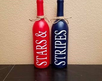 Fourth of July Wine Bottles - 4th of July Wine Bottles - Wine Bottle - Fourth of July Decor - 4th of July Decor - Wine Bottle Decor