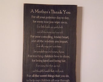 A Mother's Thank You to Daycare Provider, Thank You, Kids, Gift for Her, Gift for Him, Primitive Sign, Wood Sign, Daycare Sign, Childcare