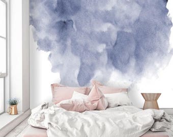 self adhesive wallpaper, removable wallpaper, wall mural, wall décor, watercolour, wallcovering, watercolor, blue, peel & stick, # 63