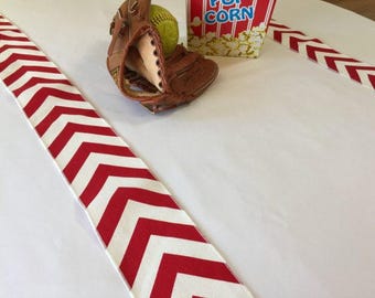 Baseball Red and White Chevron Table Runner Set Of 2 Strips - Baseball Party Themed - SELECT A SIZE