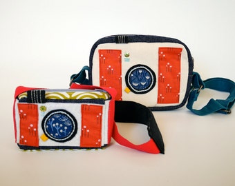 Mummy and me bags, Cross body bag and matching pouch, retro camera bags, as seen on Haute Handmags magazine, cute gift set