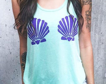 Mermaid Tank Top • Women's Mermaid T Shirt • Tumblr T-Shirt • Music Festival Clothing • Rave Outfit « b8800mint«« (basic, flowy tank) «