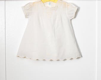 6 months: Pink and Yellow Embroidered Batiste Heirloom baby gown and slip, Scalloped Hem, Handmade Philippines