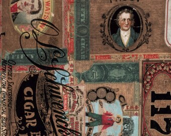 Multi Cigar Box Labels Fabric. Eclectic Elements Tim Holtz. Cigar Label Fabric. Cigar Box Fabric. Craft Fabric. Rustic Cotton Quilt Fabric.