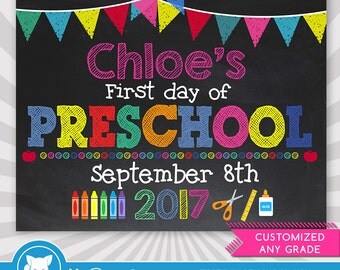 First Day of PreSchool Sign - First Day of Pre K - First Day of School Sign - Customized Name and Date - Any Grade - Choose your color