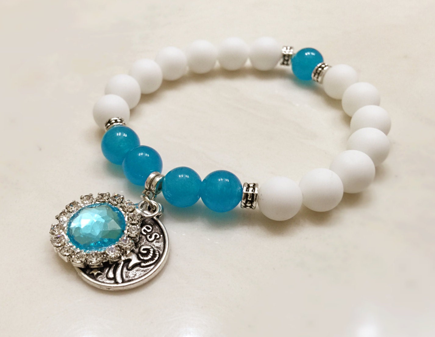 Aries Jewelry. March April Bracelet. Aquamarine Bracelet.