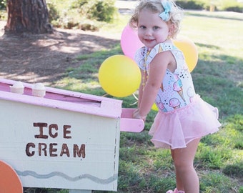 Ice Cream Birthday Outfit - Ice Cream Party - Toddler Leotard - Girls Leotard - Baby Girl Birthday Outfit - Girls Clothing - Handmade