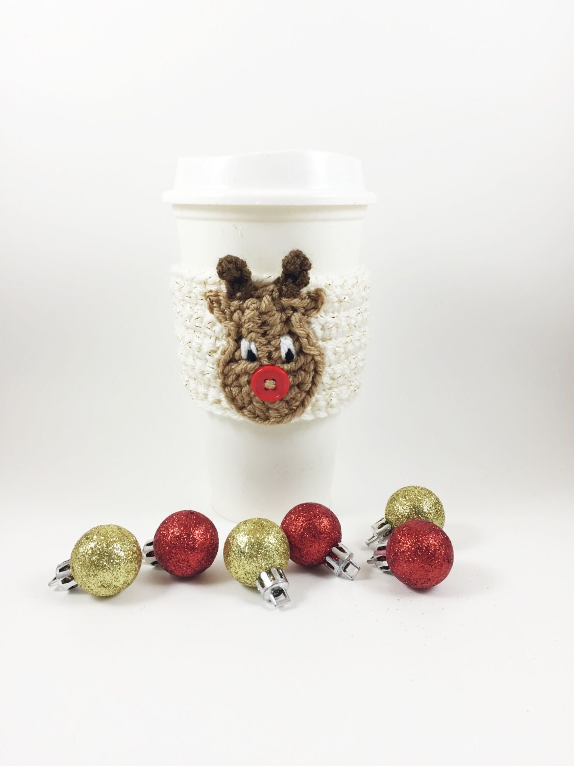 Rudolph Coffee Sleeve Christmas Coffee Cozy Crochet Coffee