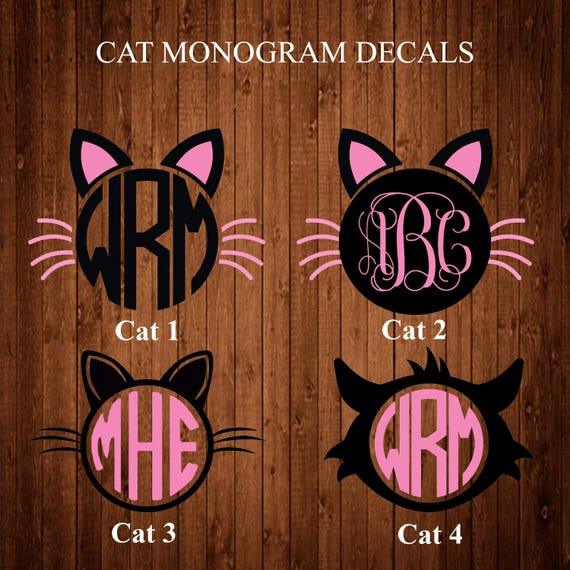 Cat Monogram Decal Monogram Cat Decal Monogram Car Decal