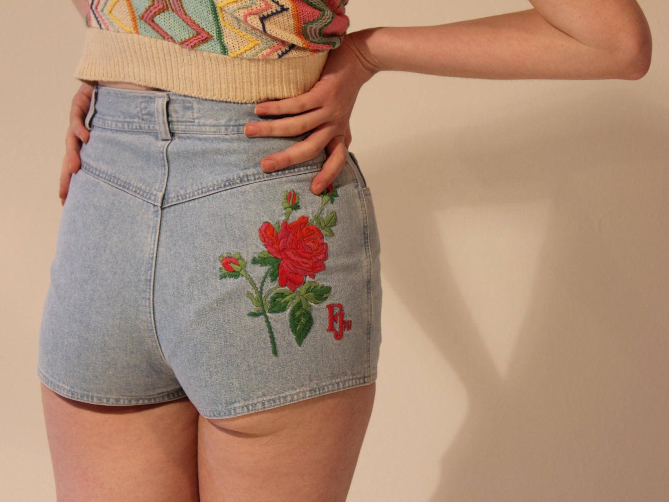 Embroidered Denim Shorts Petite Shorts Small Vintage 80s High