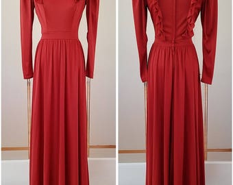 Full length ruffled long sleeve formal dress - medium