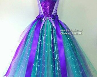 Little Mermaid Ariel Inspired Teal and Pearls Super Sparkly Tutu Dress-Birthday, Party, Pageant, Fancy Dress, Princess