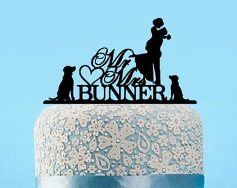 Mr and Mrs Wedding Cake Topper With Dog,Silhouette Cake Topper With Dog,Bride and Groom Cake Topper,Mr and Mrs Last Name Cake Topper Dogs