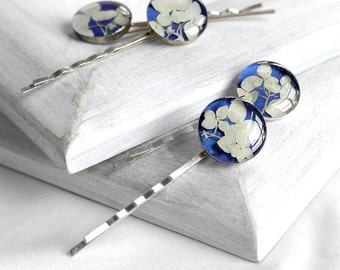 Hair jewelry gift Royal blue hair pins for teen Flowers barrettes for girl Hair clips for her Romantic accessories geometric hair clip