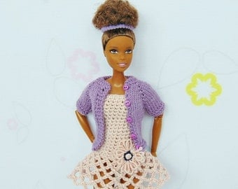 Barbie sweater, barbie cardigan, barbie knitted, barbie clothes, doll sweater, doll cardigan, knitted clothes, lilac, fashion royalty