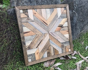 Rustic Geometric Wood Quilt Pattern Wall Art - Medium