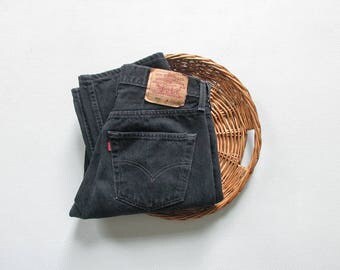 vintage black levis 501 jeans / 30 x 31 / 90s levis button fly jeans / high waisted denim / made in usa