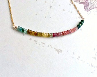 Rainbow Tourmaline Necklace AAA grade Gemstones Bar Necklace Gifts for Her