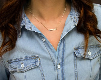 Skinny bar Necklace, small bar necklace, Initials Necklace, Name plate, Gold, Silver, Rose Gold, Bridesmaid Gift, Bridesmaids Necklace B325h