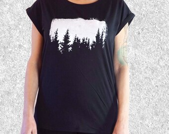 womens graphic tee - trees t shirt - screen printed t shirt - forest t shirt - nature t shirt - rolled sleeve tee - S M L