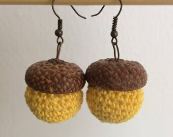Vintage Style Earrings, Brown Yellow Acorns, Acorn Earrings