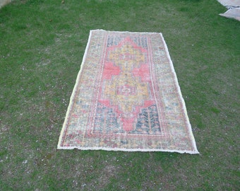 Distressed Turkish Rug, Worn Rug, Low Pile Rug, Vintage Turkish Rug, Turkish Oushak Rug, Handwoven Decorative Rug