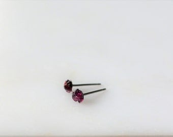 Raw Garnet 4mm Titanium Post Earrings / Hypoallergenic earrings / Tiny Garnet Studs /January Birthstone/ Boho Jewelry / Bohemian Earrings