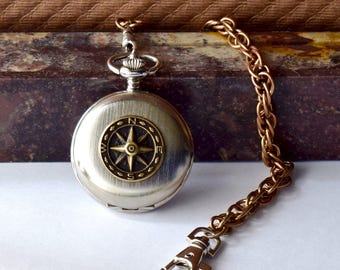 Nautical Pocket Watch Compass Miyota Citizens Wedding Eighth 8th Anniversary Men's Birthday Retirement Graduation Father's Day Gift for Him