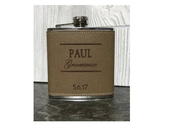 Leather Groomsmen Flasks - Personalized 6oz Leather Wedding Flasks - Perfect for Best Man, Groomsman, Ushers, Fathers