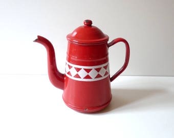 French Antique Enamel Coffee Pot with Lid french Enamelware French Country Decor