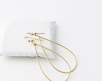 Gold Dangle Hoop Earrings, TearDrop Hoop Earrings, Modern 14K Gold Fill Earrings, Dainty Gold Earrings, Silver, Rose Gold, LE414