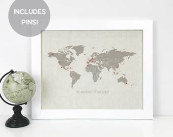 Personalized Push Pin Travel Map - 2 Sizes - Travel Gift - Anniversary Gift - Map Art - Cork Map - Wanderlust - Gift for Her - World Map