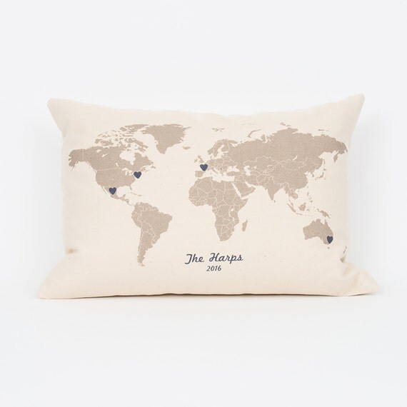 Custom World Map Pillow 12x18 or
